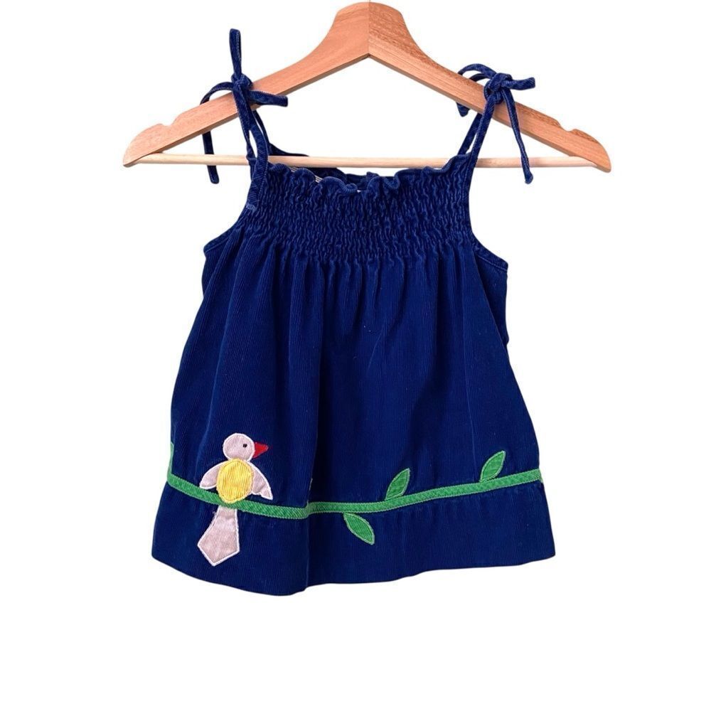 Vintage Kids Corduroy Dress with Bird Design 100% Cotton  in Navy Blue Size 4T